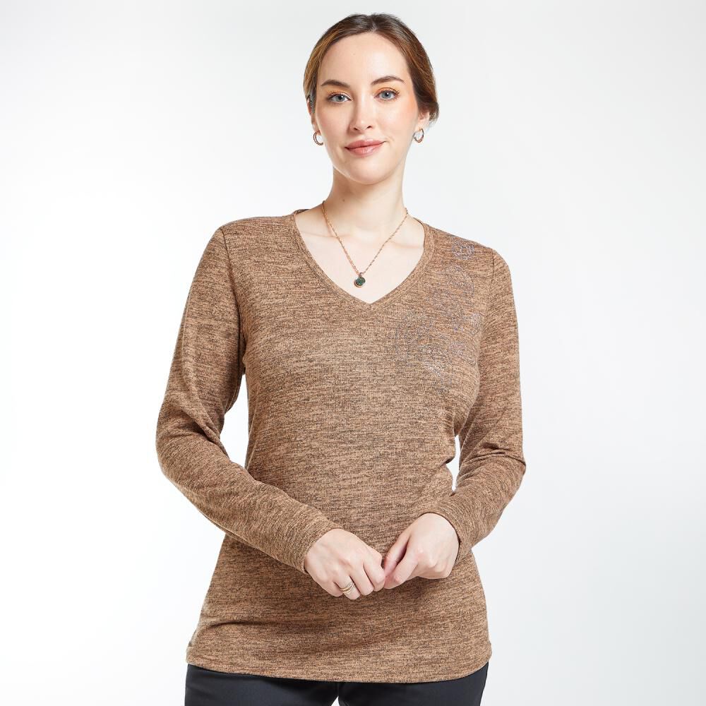 Sweater Liso Con Diseño Bordado Cuello V Mujer Lesage