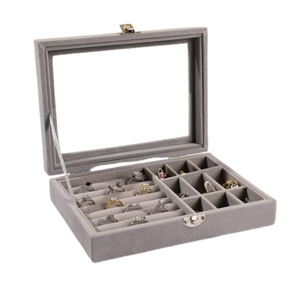 Caja Presentaci&oacute;n Para Exhibir Anillos Y Joyas Elegante Terciopelo Y Cristal image number 0.0