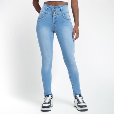 Jeans Con Almohadillas Traseras Tiro Alto Push Up Mujer Rolly Go