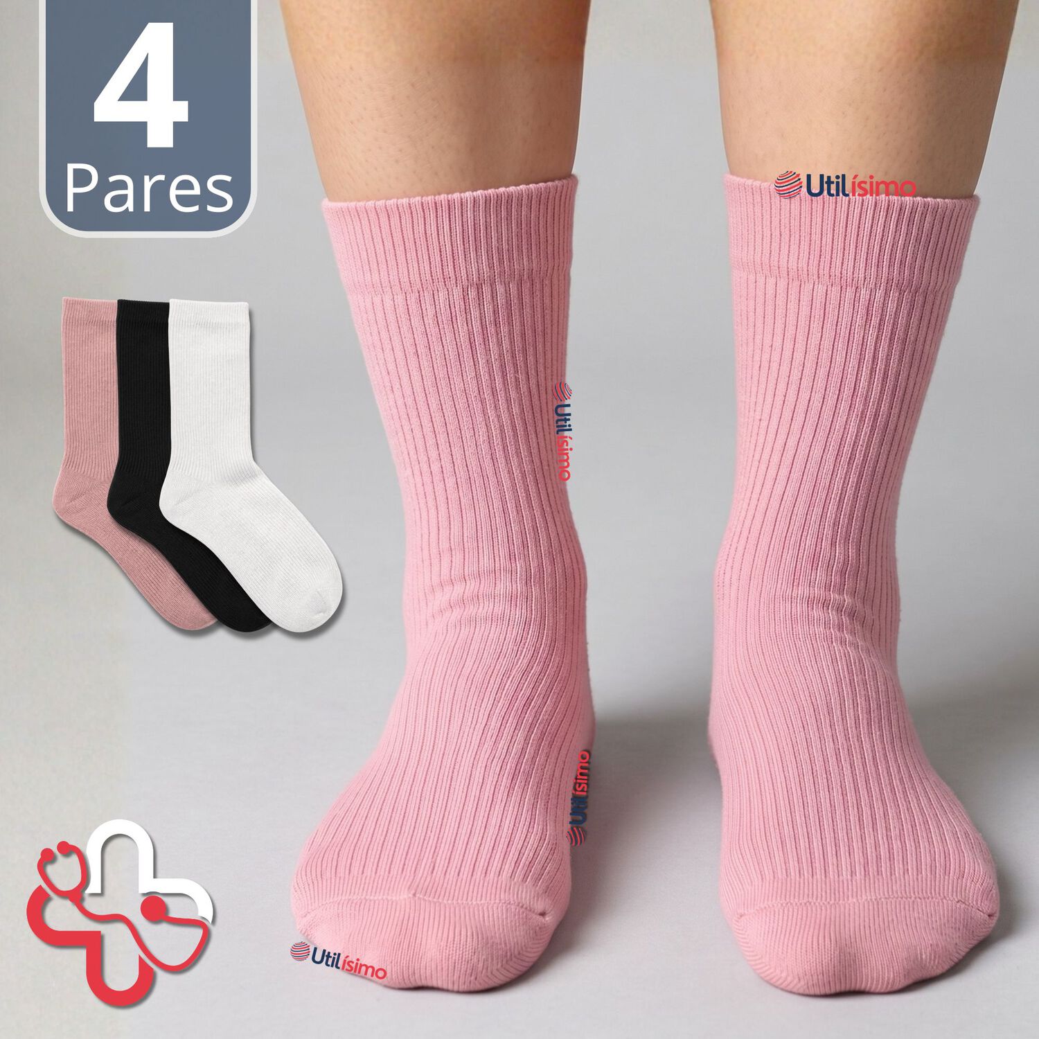 Pack 4 Pares Calcetines Diab&eacute;ticos Mujer Algod&oacute;n Suave Colores Surtidos Protecci&oacute;n image number 0.0