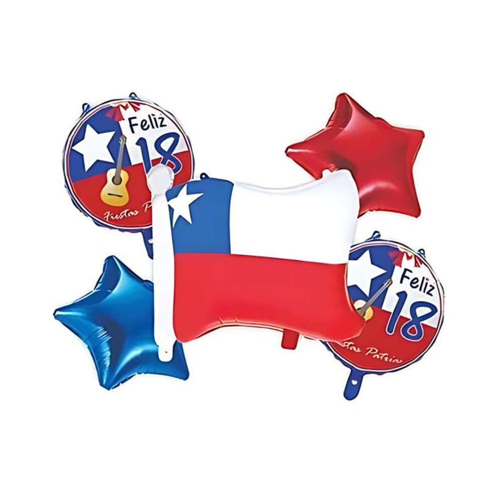 Set 5 Globos Bandera Chilena Estrellas Fiestas Patrias Cotillon image number 0.0