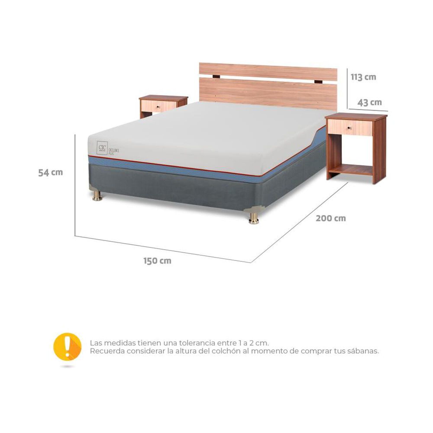 Cama Americana Cic Excellence Plus / 2 Plazas / Base Normal + Set De Maderas image number 2.0