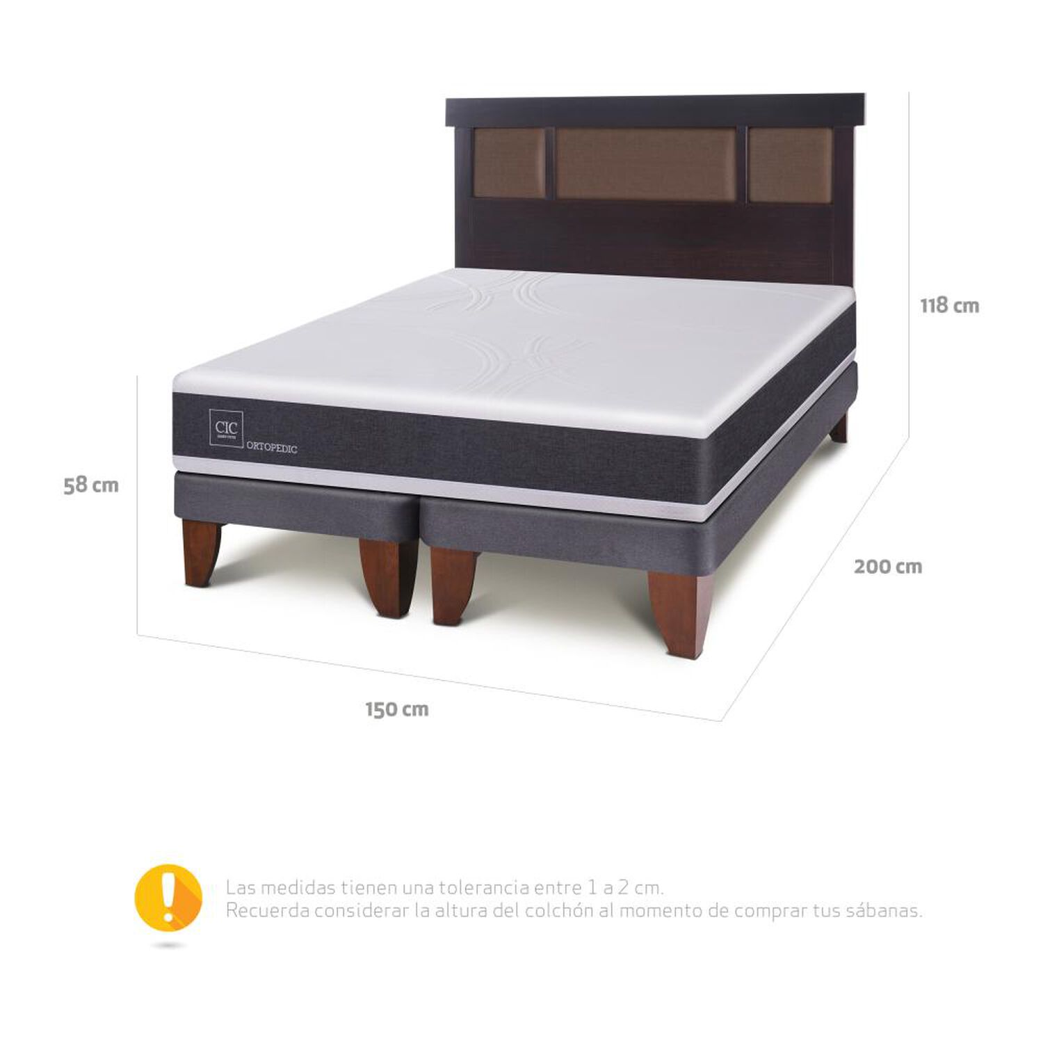 Cama Europea Cic New Ortopedic / 2 Plazas / Base Dividida + Respaldo image number 2.0