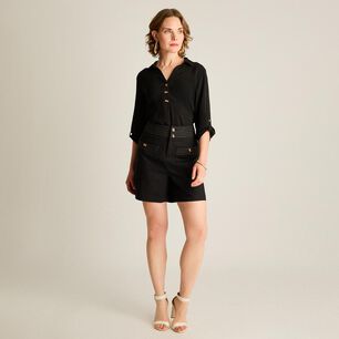 Bermuda Costura Decorativa Tiro Alto Regular Mujer Lorenzo Di Pontti
