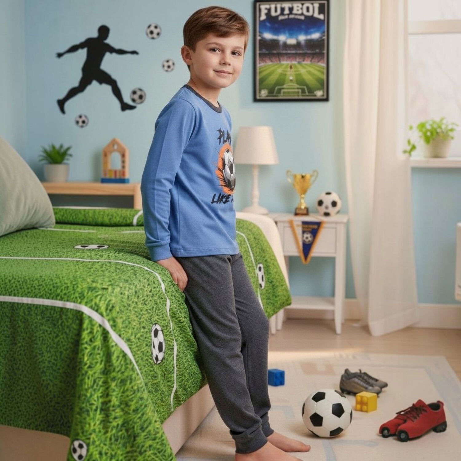 Pijama Ni&ntilde;o Algod&oacute;n Estampado Football image number 3.0