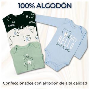 Pack 4 Bodys Ni&ntilde;o Manga Larga Tedmimak 100% Algod&oacute;n Baby Bear