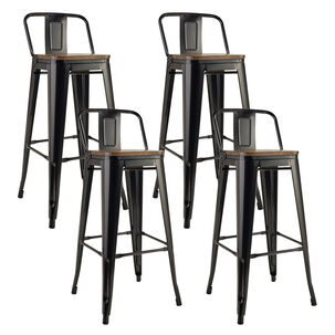 Pack 4 Pisos De Bar Tolix Asiento De Madera Negro Novahus