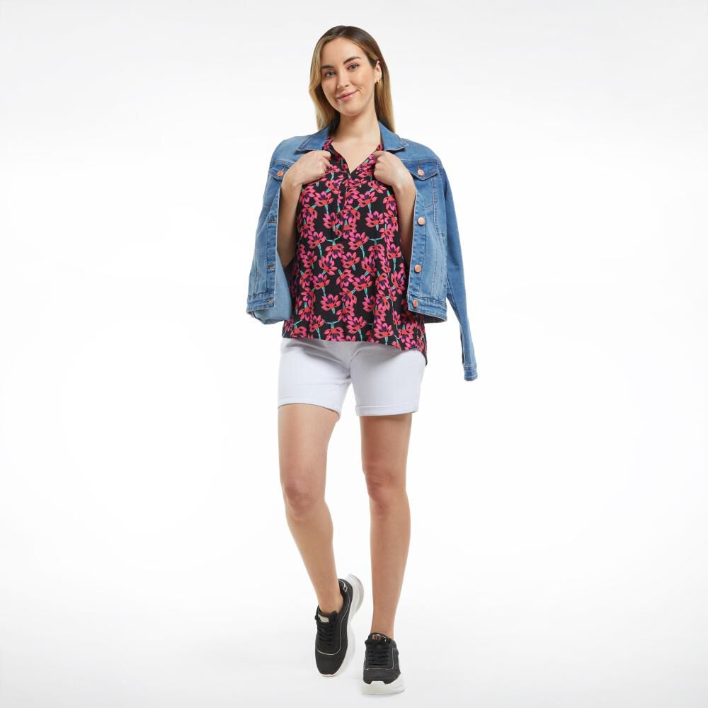 Blusa Full Print Flores Manga Corta Cuello Mao Mujer Geeps image number 1.0