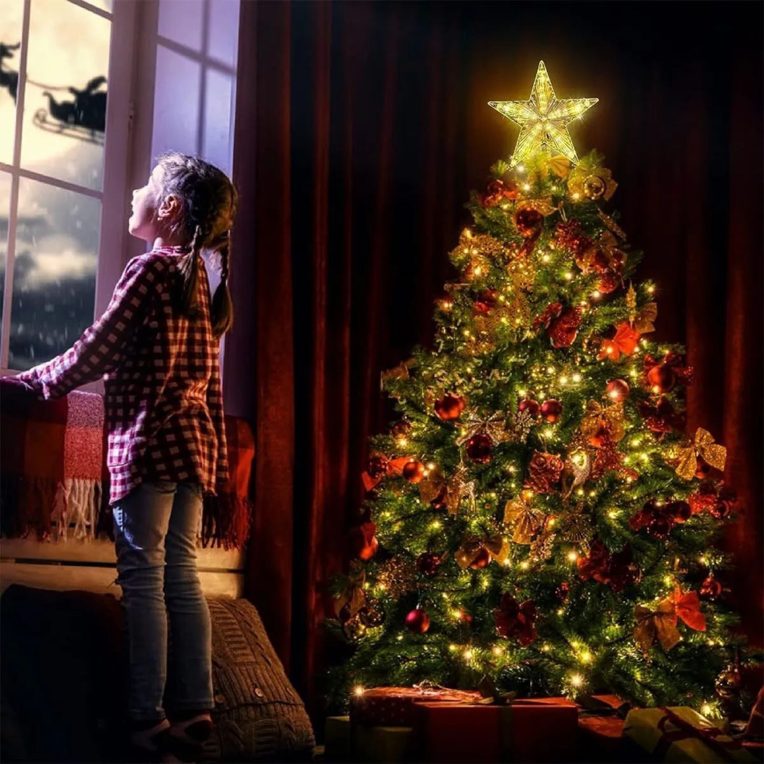 Estrella Punta Arbol Led Calida 15cm Navidad Decoracion image number 3.0