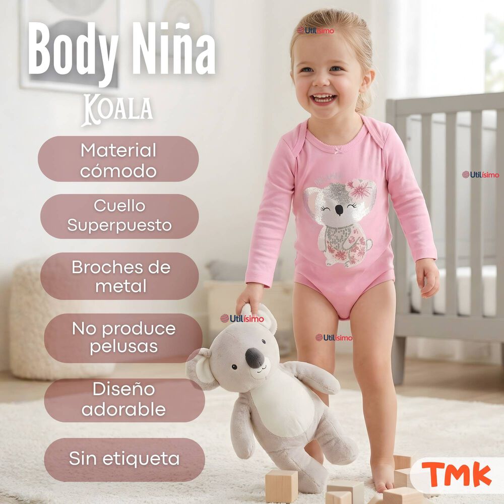 Pack 5 Bodys Manga Larga 100% Algod&oacute;n Beb&eacute; Ni&ntilde;a Koala Dreamer image number 3.0
