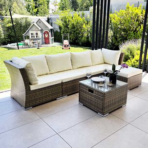 Living Terraza Modular Fresno Caramelo 5 Personas Con Cajones