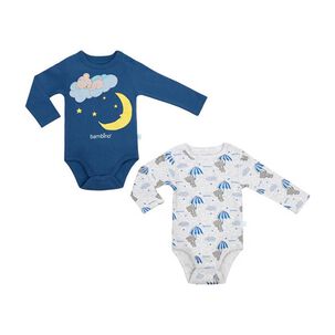 Set 2 Piezas Bodys Manga Larga Bambino Oso Celeste