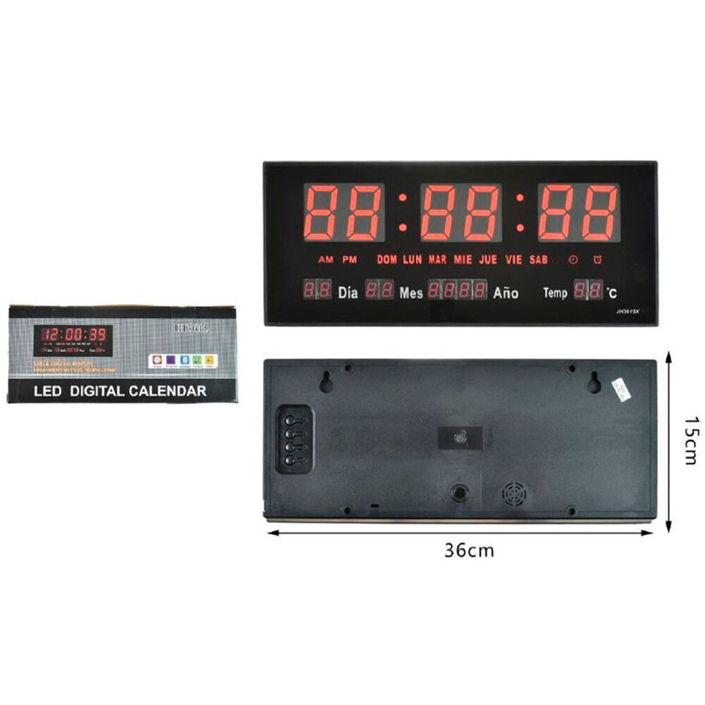 Reloj Digital Rectangular De Pared Pantalla Led Alta Visibilidad image number 2.0
