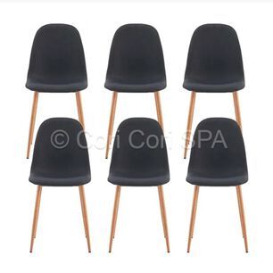 Pack 6 Sillas Scoop Lino Wood Negro