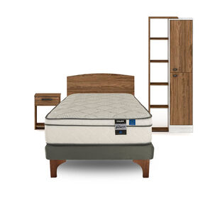 Cama Europea Flex Valencia / 1.5 Plazas / Base Normal + Set de Maderas Chipre + Ropero