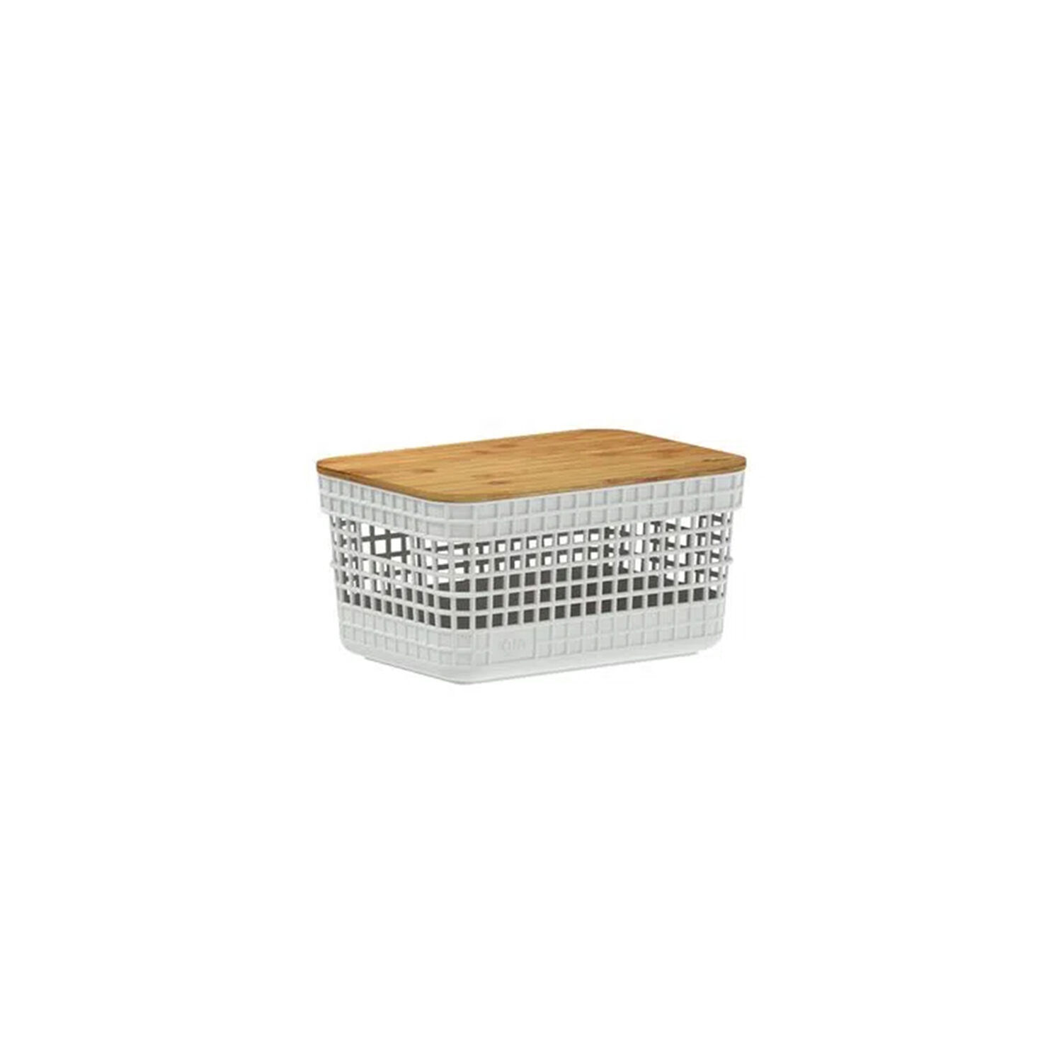 Cesta Organizadora Grid Con Tapa De Bamb&uacute; 2.5 L Blanco Oc&eacute;ano image number 0.0