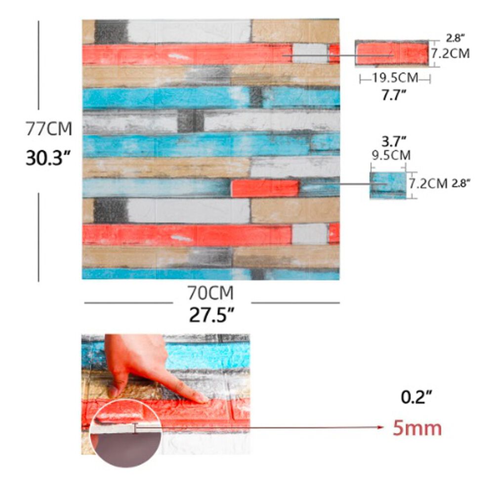Pack 10 Lamina Papel Mural Autoadhesivo 3d Ladrillo Multicolor image number 1.0
