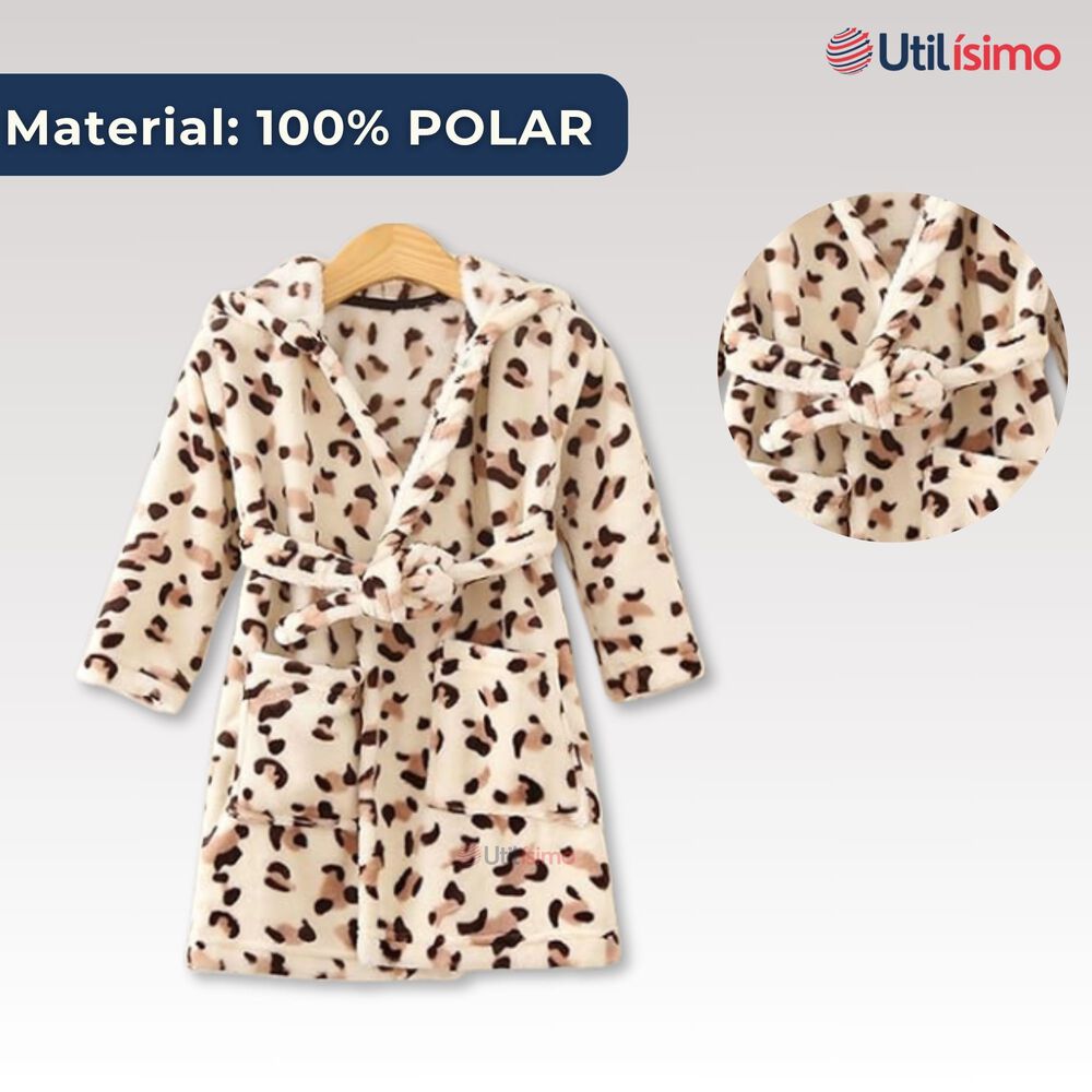 Bata De Ba&ntilde;o Capucha Bolsillos Ni&ntilde;o Ni&ntilde;a Polar Animal Print image number 1.0