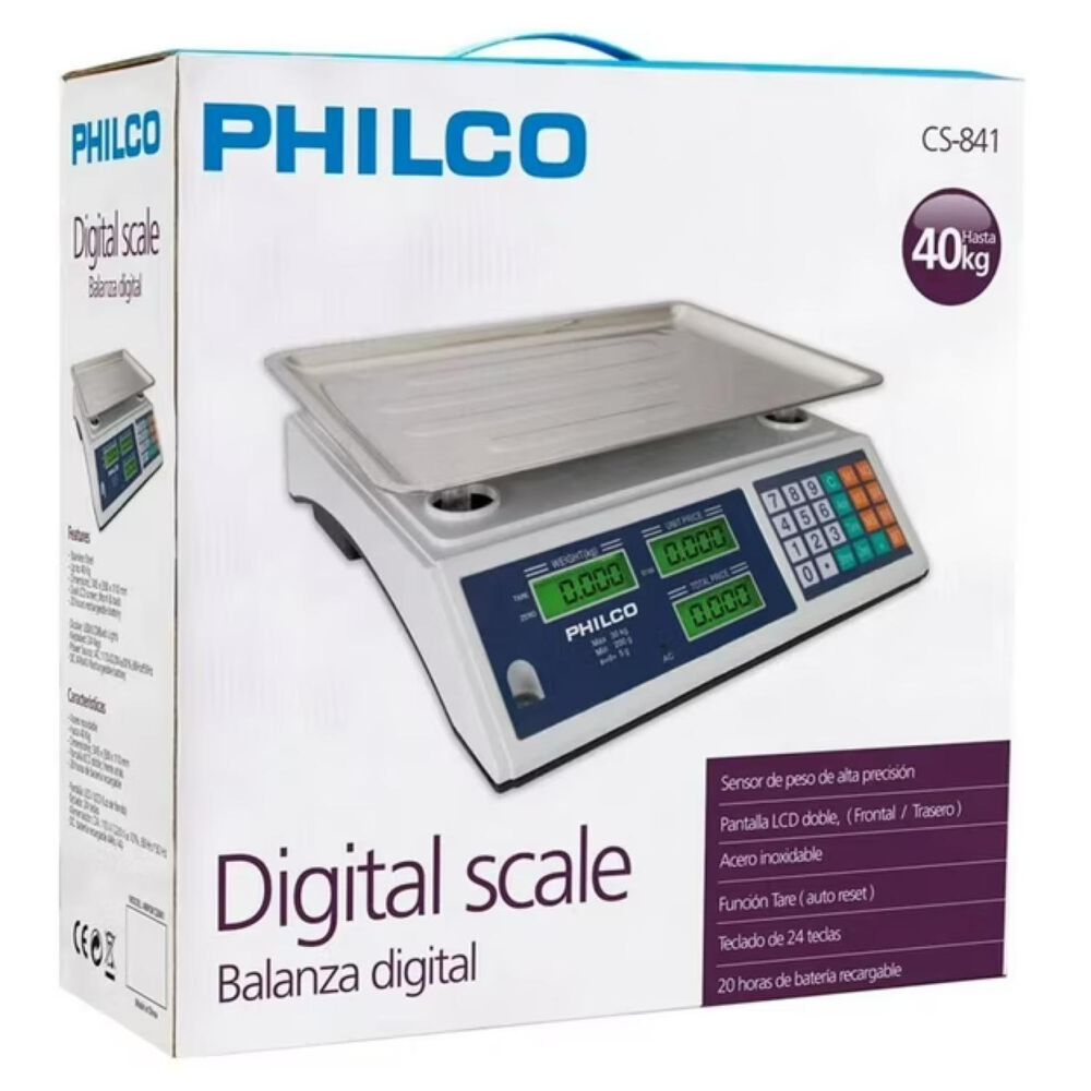 Balanza Peso Digital 40kg Lcd Acero Inoxidable Cs841 image number 2.0