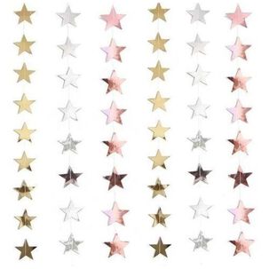 Guirnaldas De Papel Estrellas Espejo Oro Plata Rosa 4 Metros