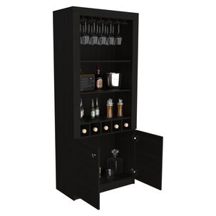 Bar Alto 5 Botelleros Y Portacopas Fm-003c - Cafe Oscuro Y Negro