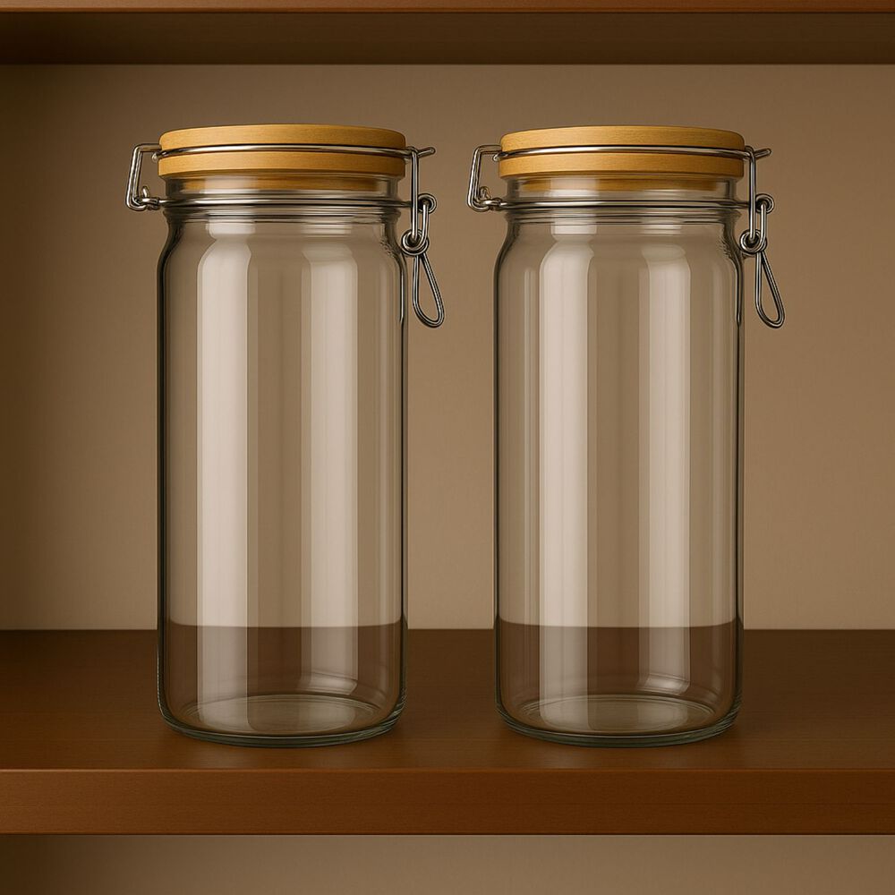 Set 2 Frascos Tarro Hermetico Vidrio 700ml Con Tapa De Bambu image number 1.0
