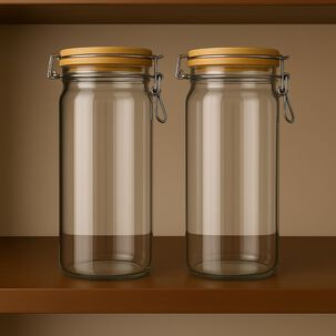 Set 2 Frascos Tarro Hermetico Vidrio 700ml Con Tapa De Bambu Set 2 Frascos Tarro Hermetico Vidrio 700ml Con Tapa De Bambu