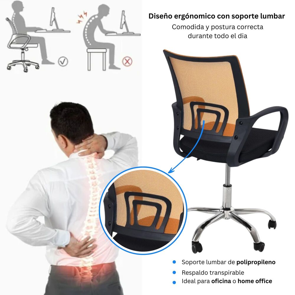 Silla Ejecutiva Ergon&oacute;mica Nueva York - Respaldo De Malla Naranja, Comodidad Y Estilo Para Tu Oficina image number 2.0