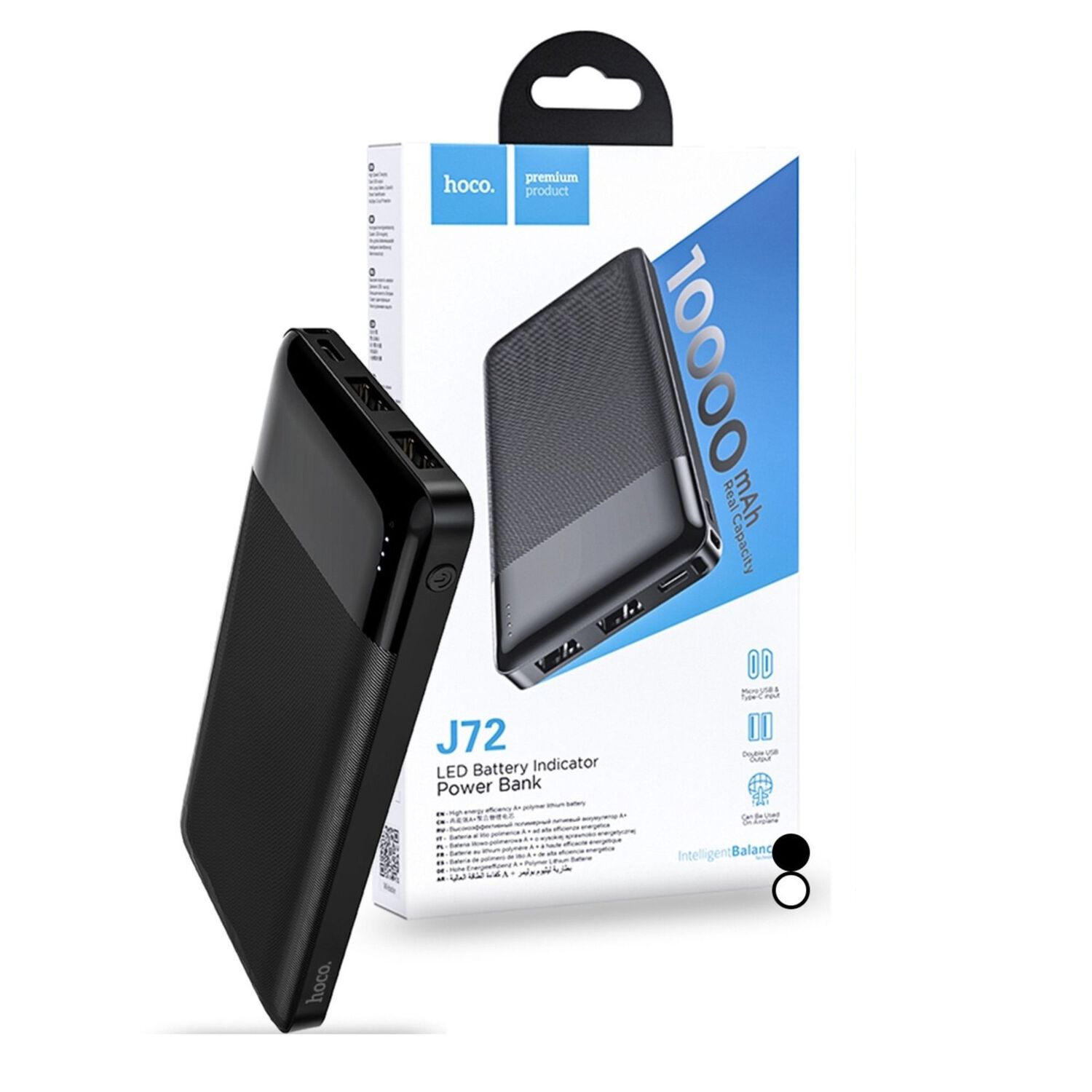 Power Bank Portatil 10000 Mah Negro Hoco 2 Usb + Usb-c image number 0.0