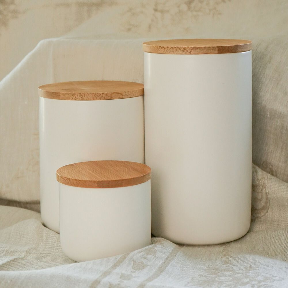 Contenedor Cer&aacute;mica Herm&eacute;tico Tapa Madera L Blanco Simplit image number 3.0