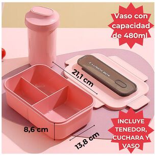 Fiambrera Contenedor Lunch Box 1200 Ml + Vaso T&aacute;per Pl&aacute;stico Pink