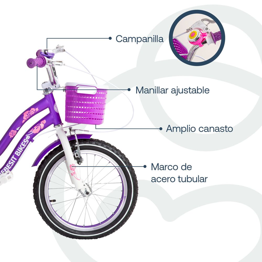 Bicicleta Infantil Queen Aro 16 Morada Bebesit image number 3.0