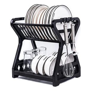 Escurridor De Platos 2 Niveles Pl&aacute;stico Negro Organizador