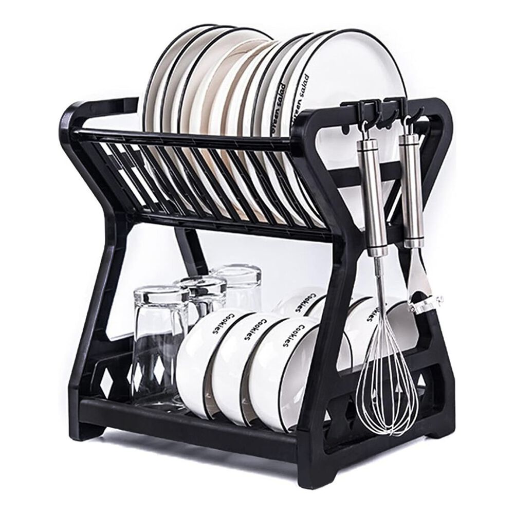 Escurridor De Platos 2 Niveles Plástico Negro Organizador image number 0.0
