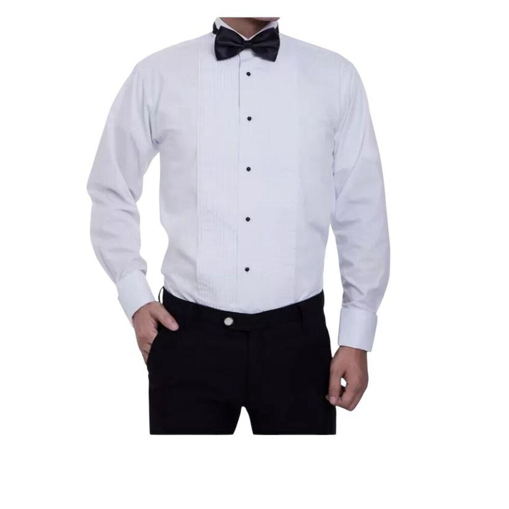 Camisa Blanca Plisada Cuello Polama Para Novios Y Otros Eventos image number 0.0