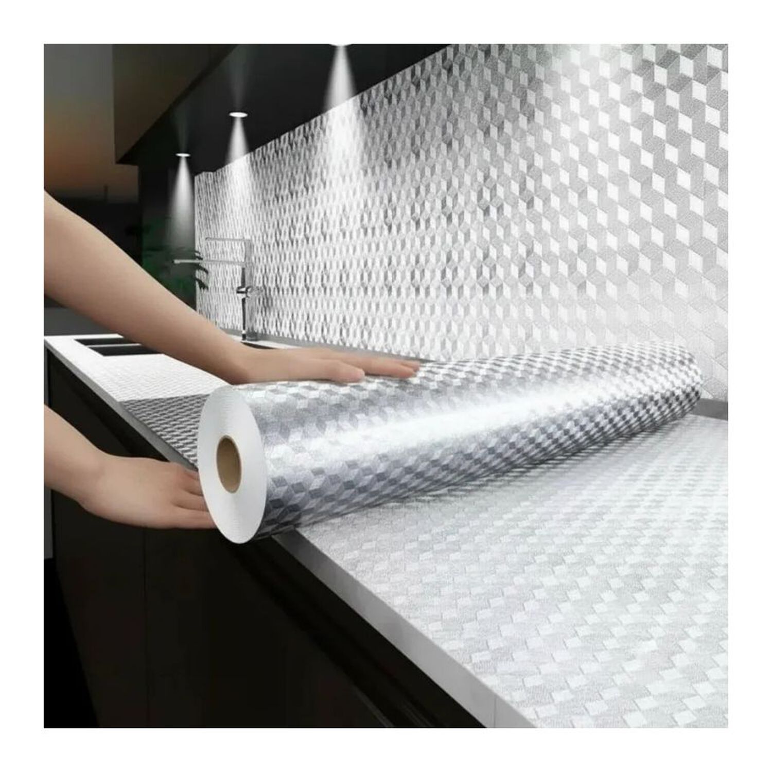 Papel Aluminio Autoadhesivo Antigrasa Para Cocina Impermeable Plateado 0.4x3m image number 1.0