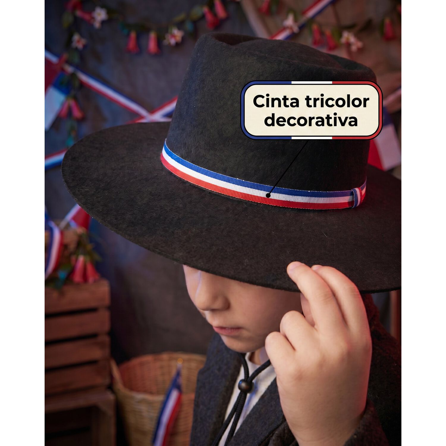 Sombrero Huaso Elegante Ni&ntilde;o Fiestas Patrias image number 1.0