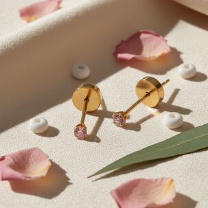 Aros Abridores Chispas 2 Mm Oro 18k Con Circ&oacute;n Y Tope A Presi&oacute;n No1