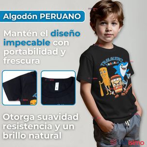 Polera Brainrots 100% Algodón Manga Corta Niño Tralalero Negro