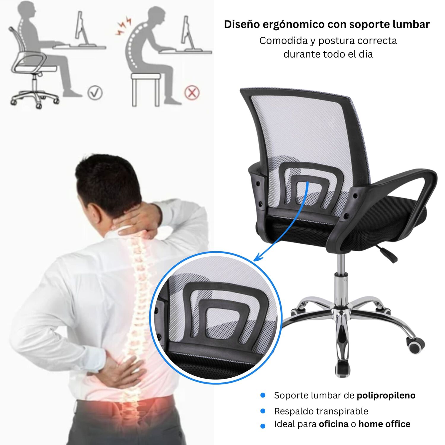 Silla De Oficina Ejecutiva Nueva York Ergonomica Respaldo Malla Gris Bm-520mg Arthome image number 3.0