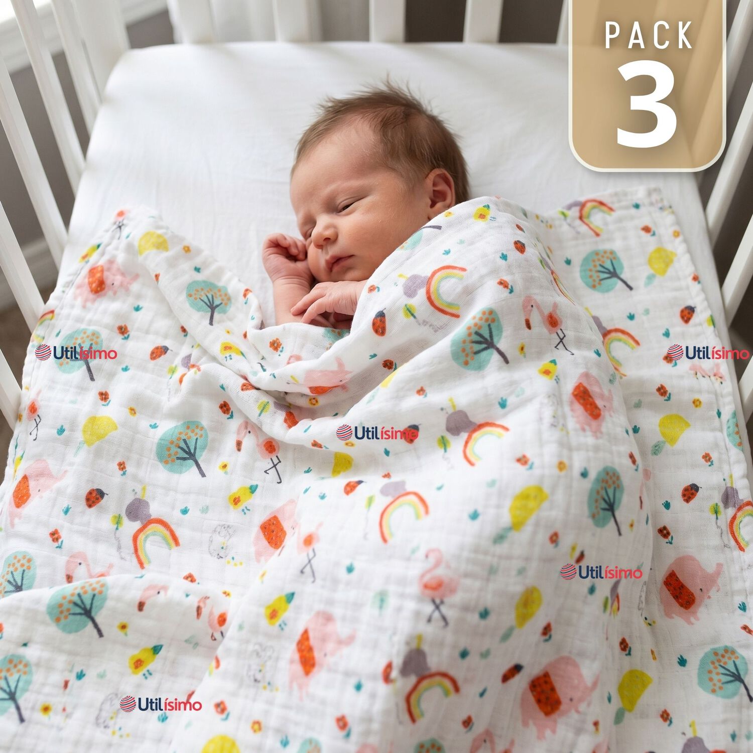 Pack 3 Mantas Muselina 70x 70 Cm Beb&eacute; Ni&ntilde;o Multiuso 100% Algod&oacute;n Colores Surtidos image number 0.0