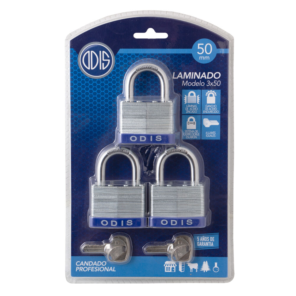 Pack 3 Candados Laminado Odis 50mm - Llaves Iguales image number 7.0