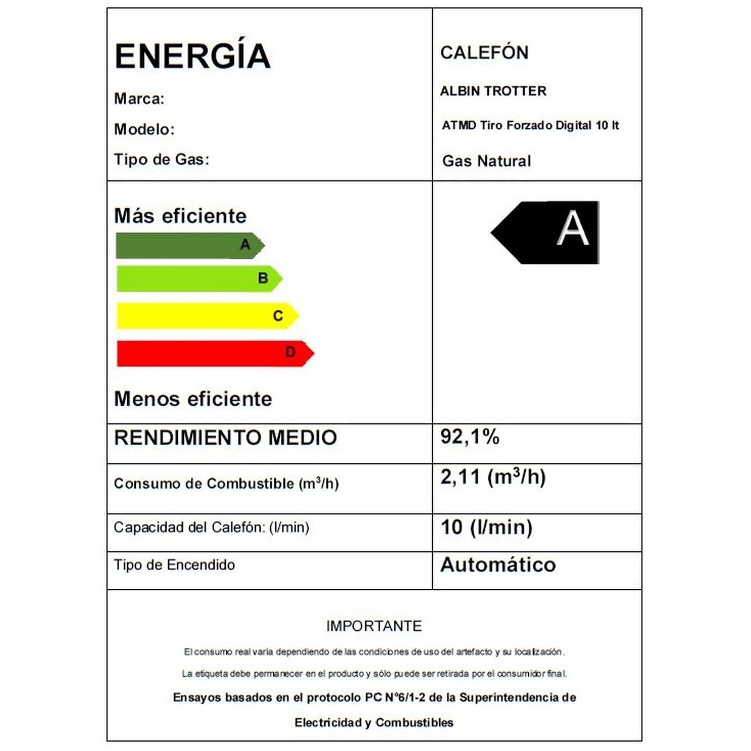 Calefont Albin Trotter 10 Litros Tiro Forzado Gas Natural image number 16.0