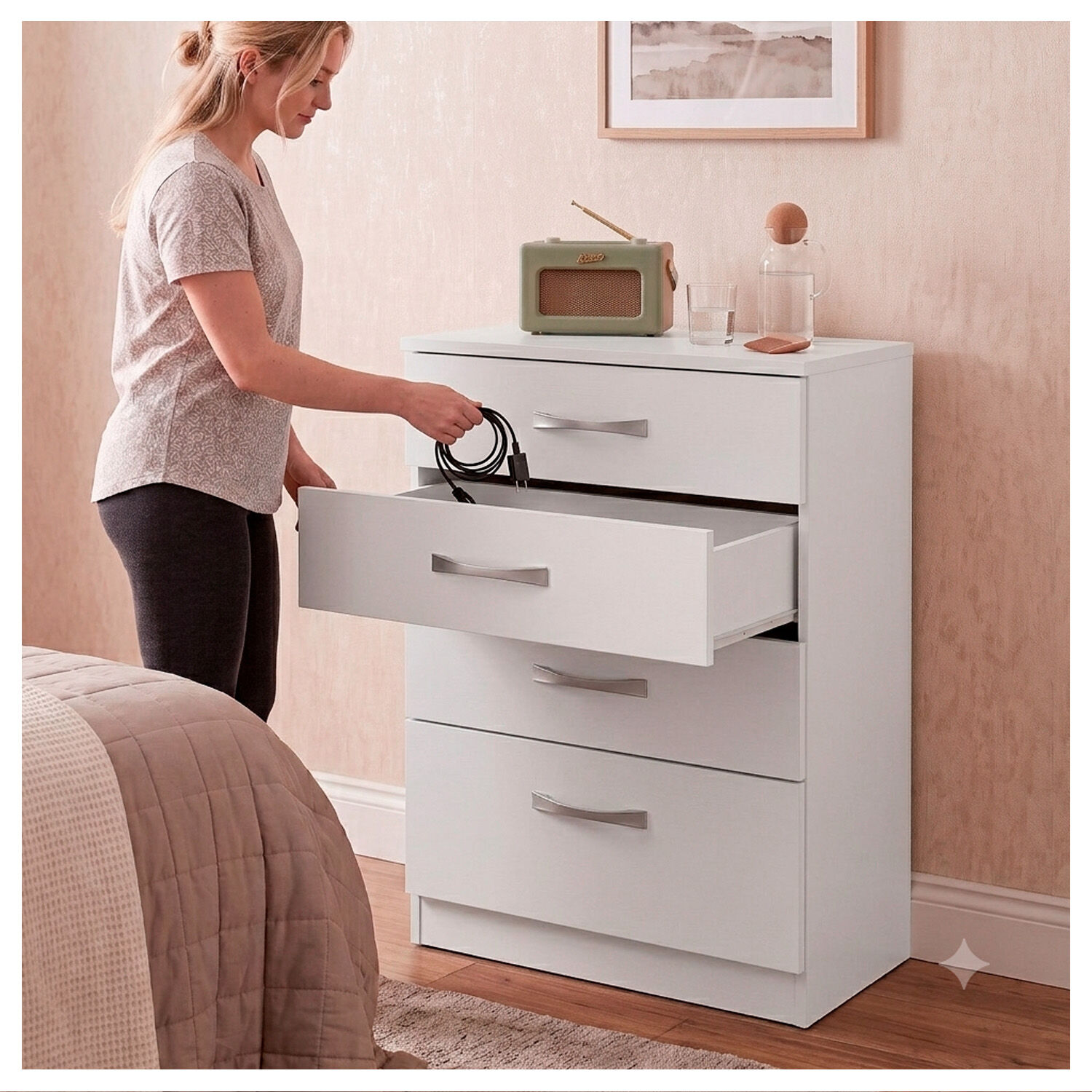 C&oacute;moda Blanca 4 Cajones Mueble Organizador Dormitorio image number 5.0