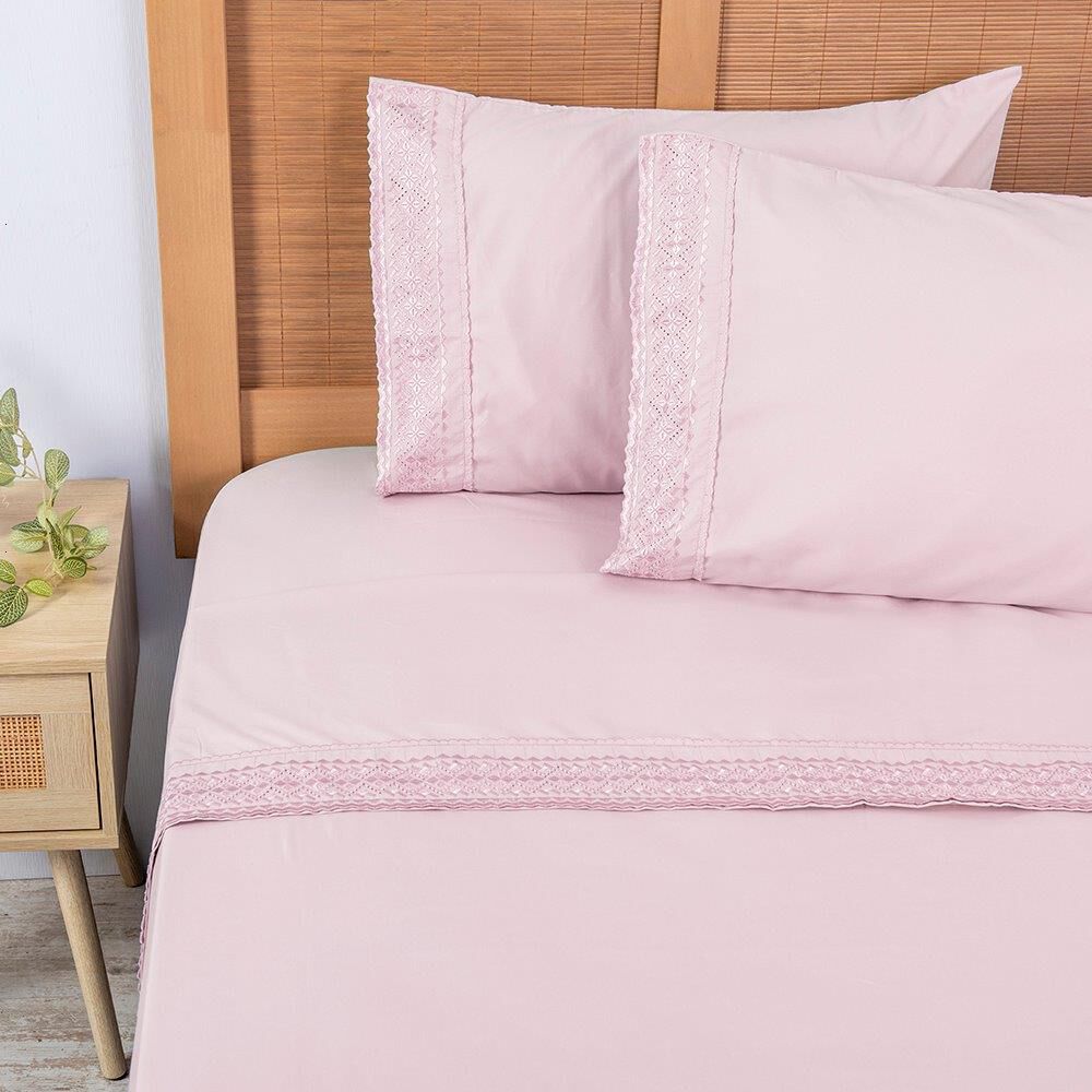 Sabana Plumetti Broderie King Rosado image number 0.0