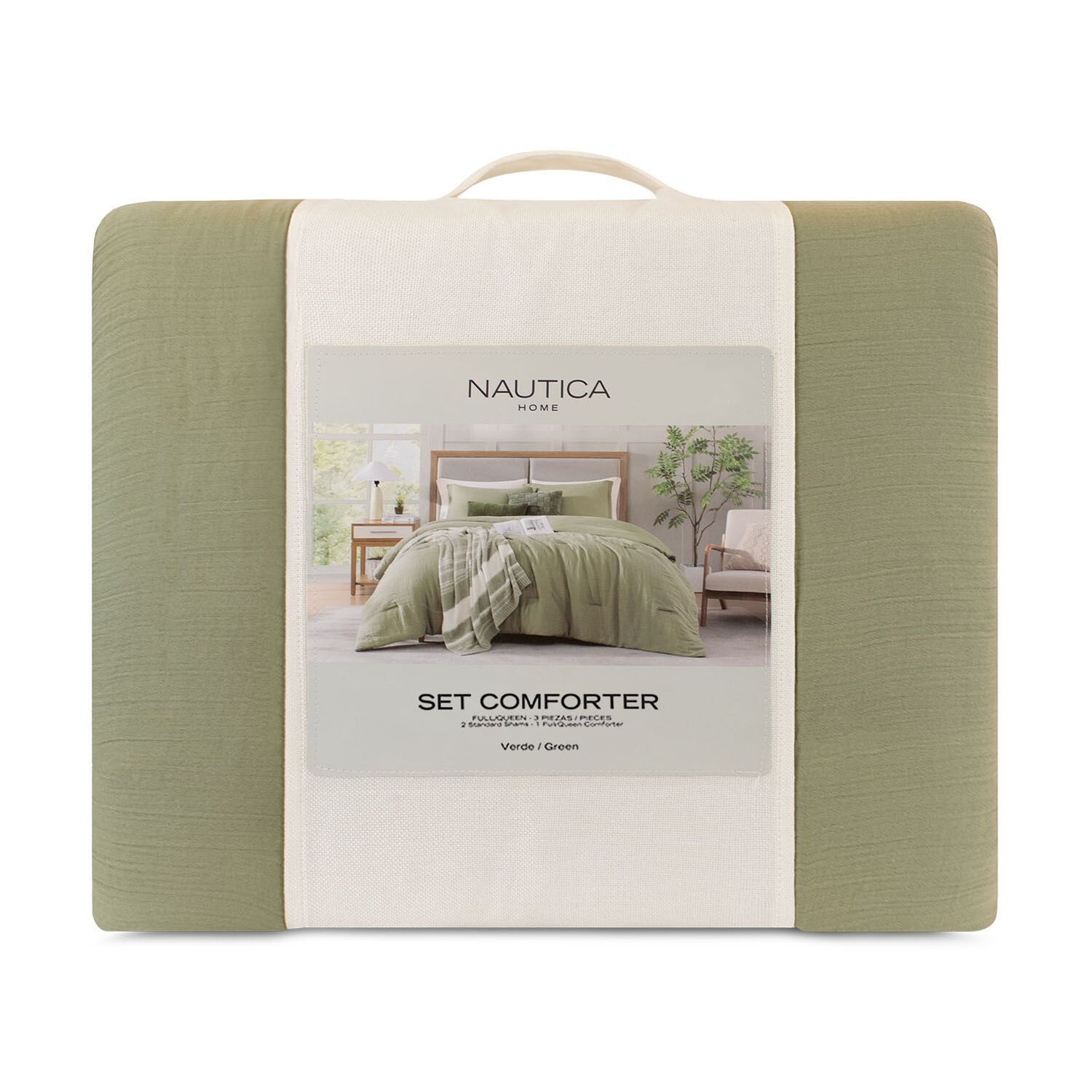Cubrecama Queen Nautica Home Reversible Verde + Fundas image number 1.0