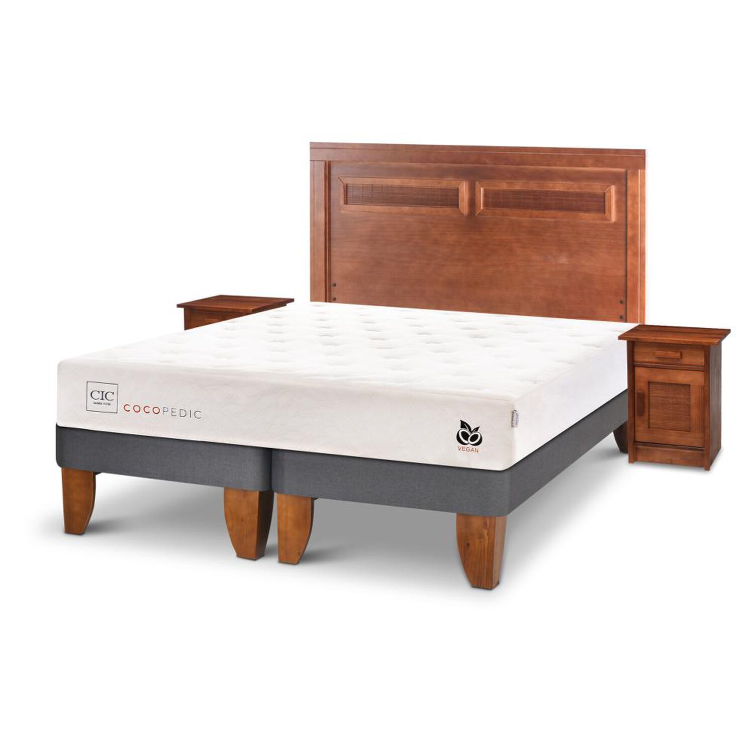 Cama Europea Cic Cocopedic / 2 Plazas / Base Dividida + Set De Maderas image number 1.0