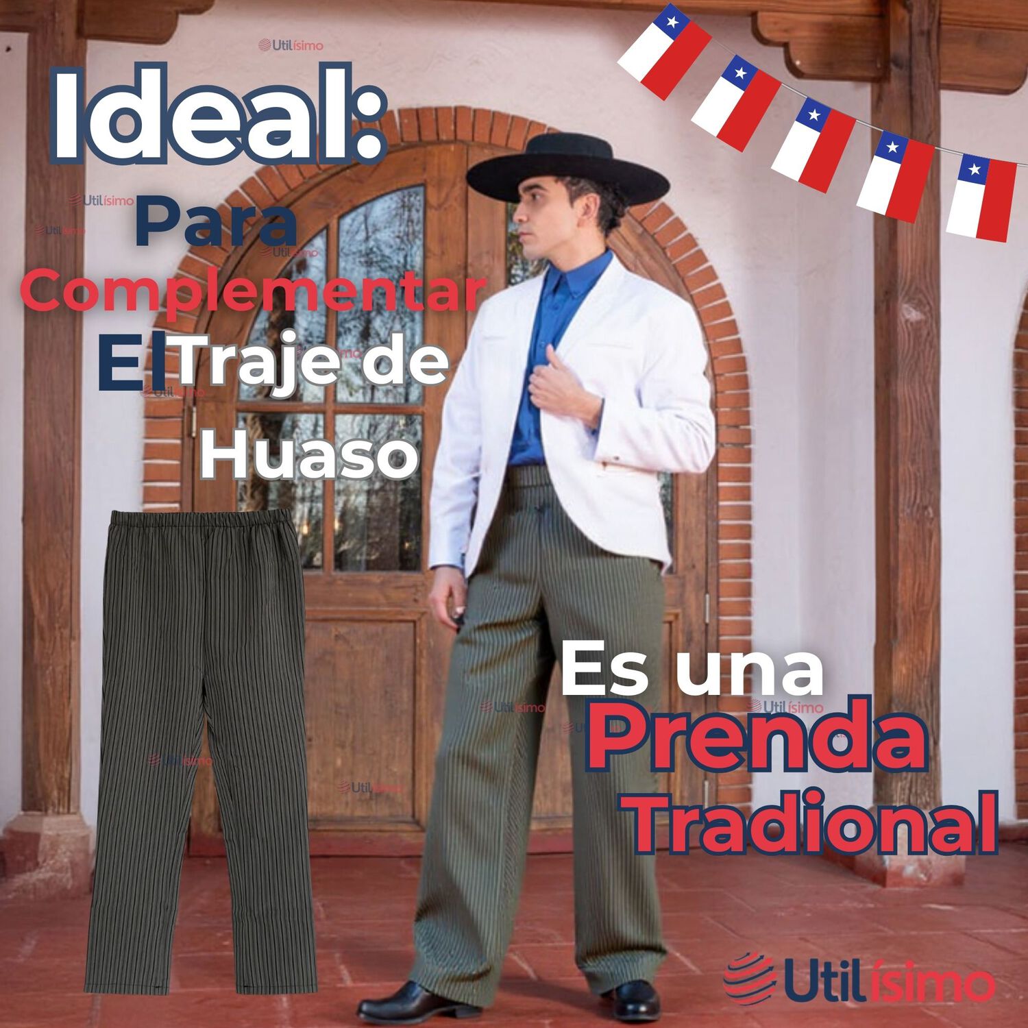 Pantal&oacute;n Huaso Juvenil Gris Con Rayas Fiestas Patrias image number 3.0