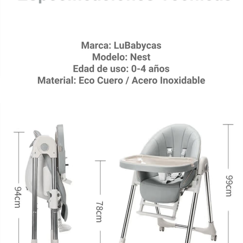 Silla De Comer Lubabycas Plegable Con Ruedas Gris image number 6.0