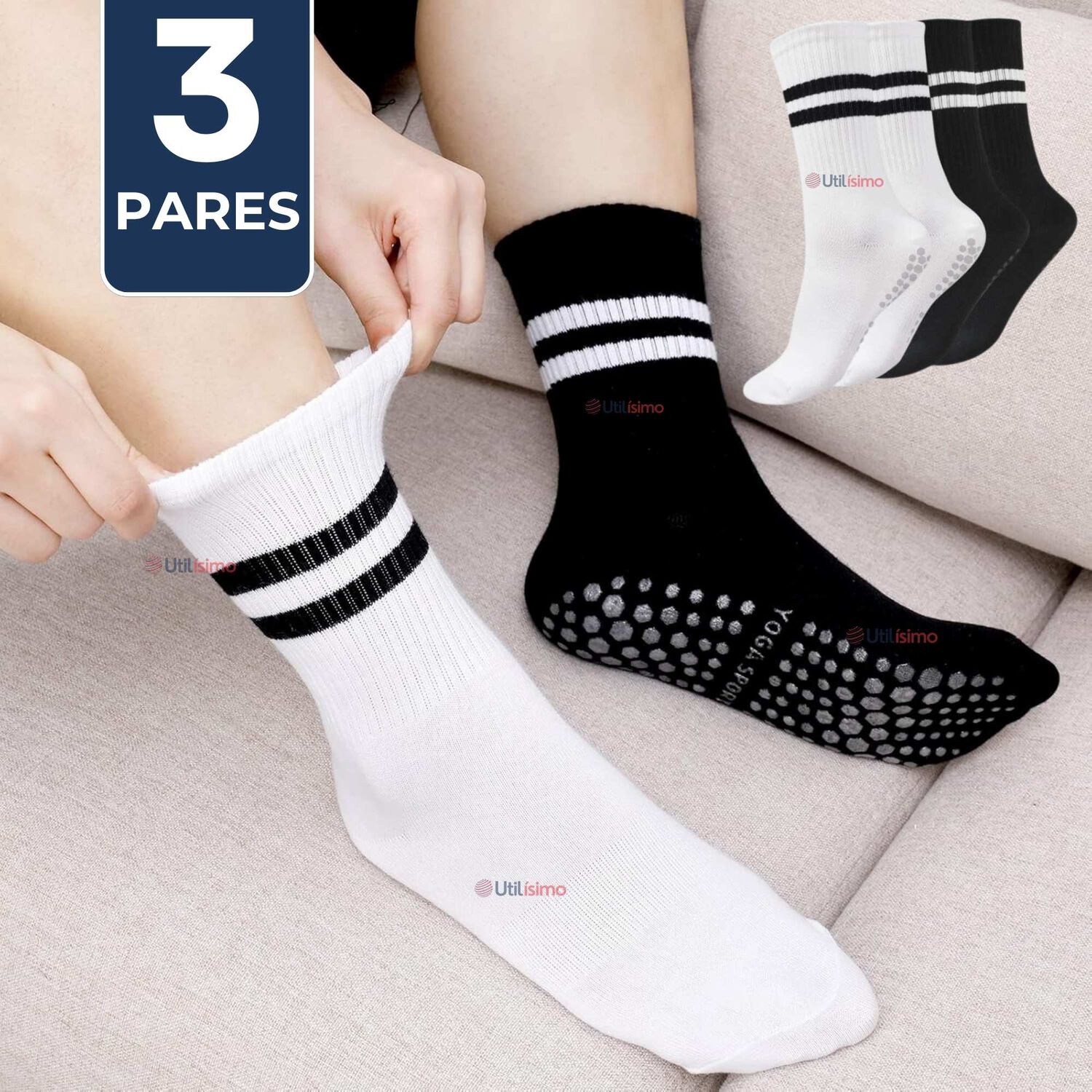 Pack 3 Pares Calcetines Antideslizantes Largos Hombre image number 0.0